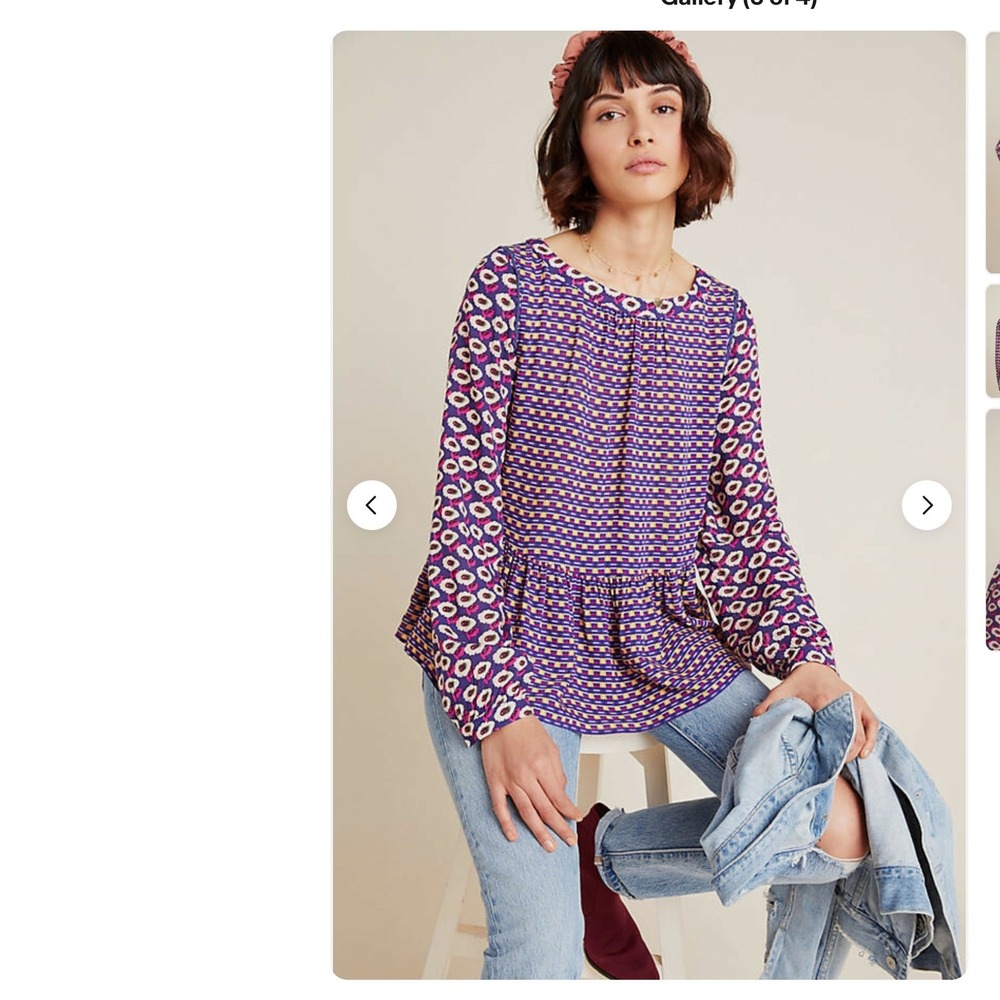 Maeve Anthropologie Cheyenne Peplum Blouse Purple Boho Fall Work Office Size S